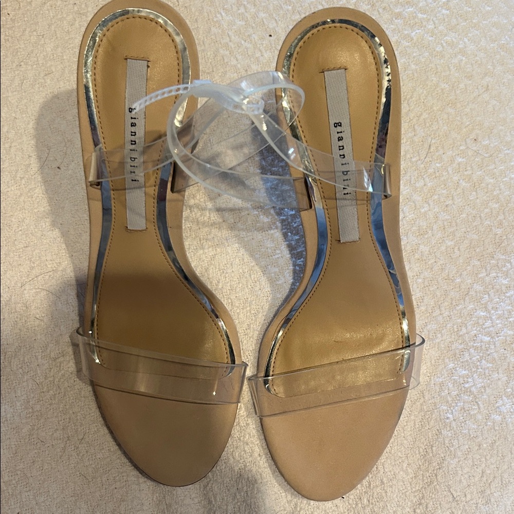 NWT Gianni Bini liyra Tan and Clear vinyl black heel Sandals size 8.5 - Picture 4 of 13